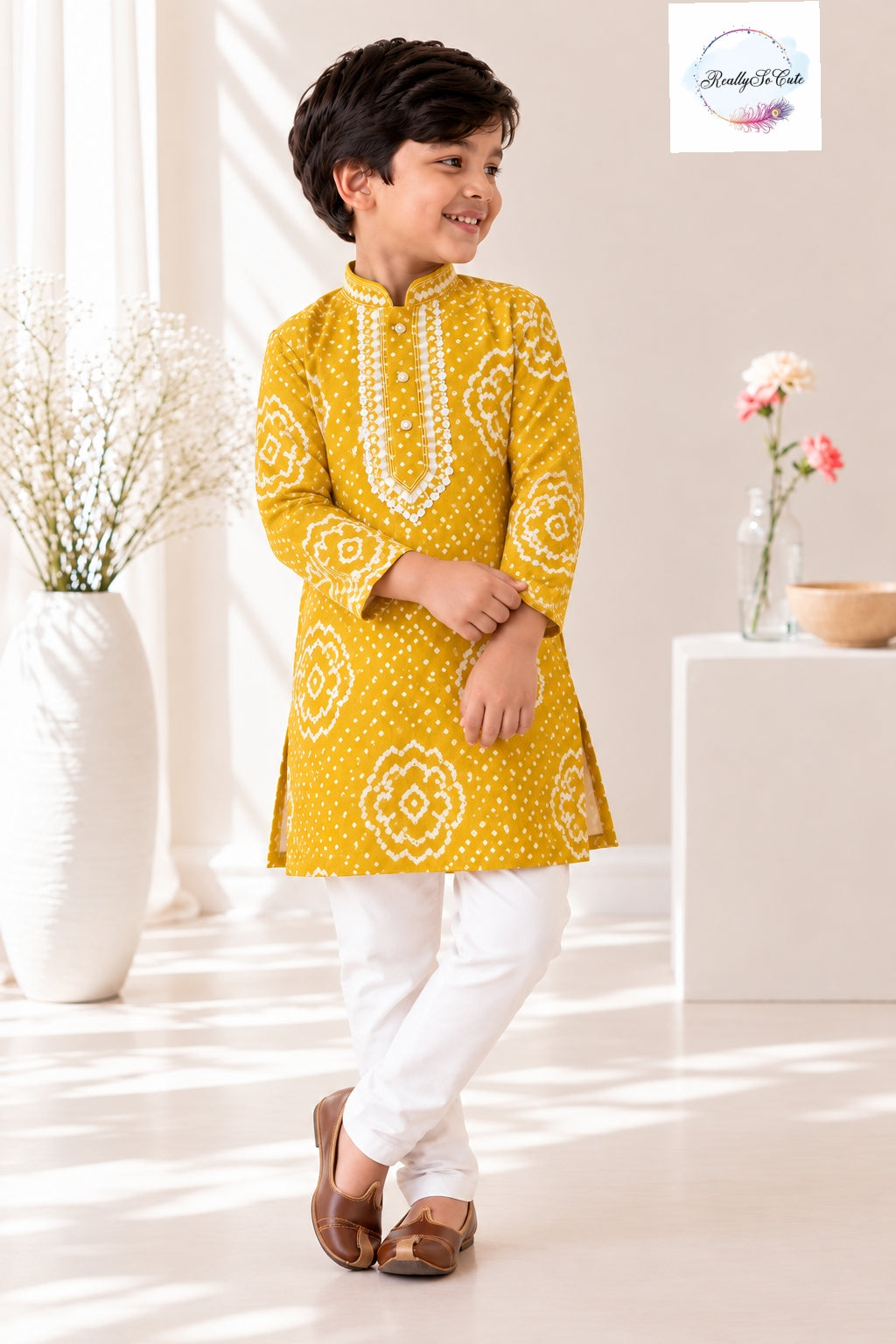Bandhani Pure Cotton Kurta Pajama Set for Boys | Ages 6M-15 Y