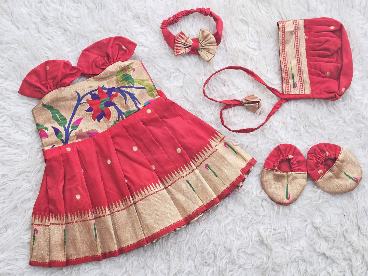 Newborn paithani naming dress set, Indian baby shower gift, annaprasanna set