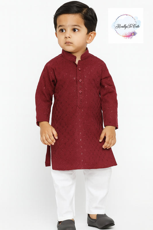 Boy  cotton sequin work kurta pajama