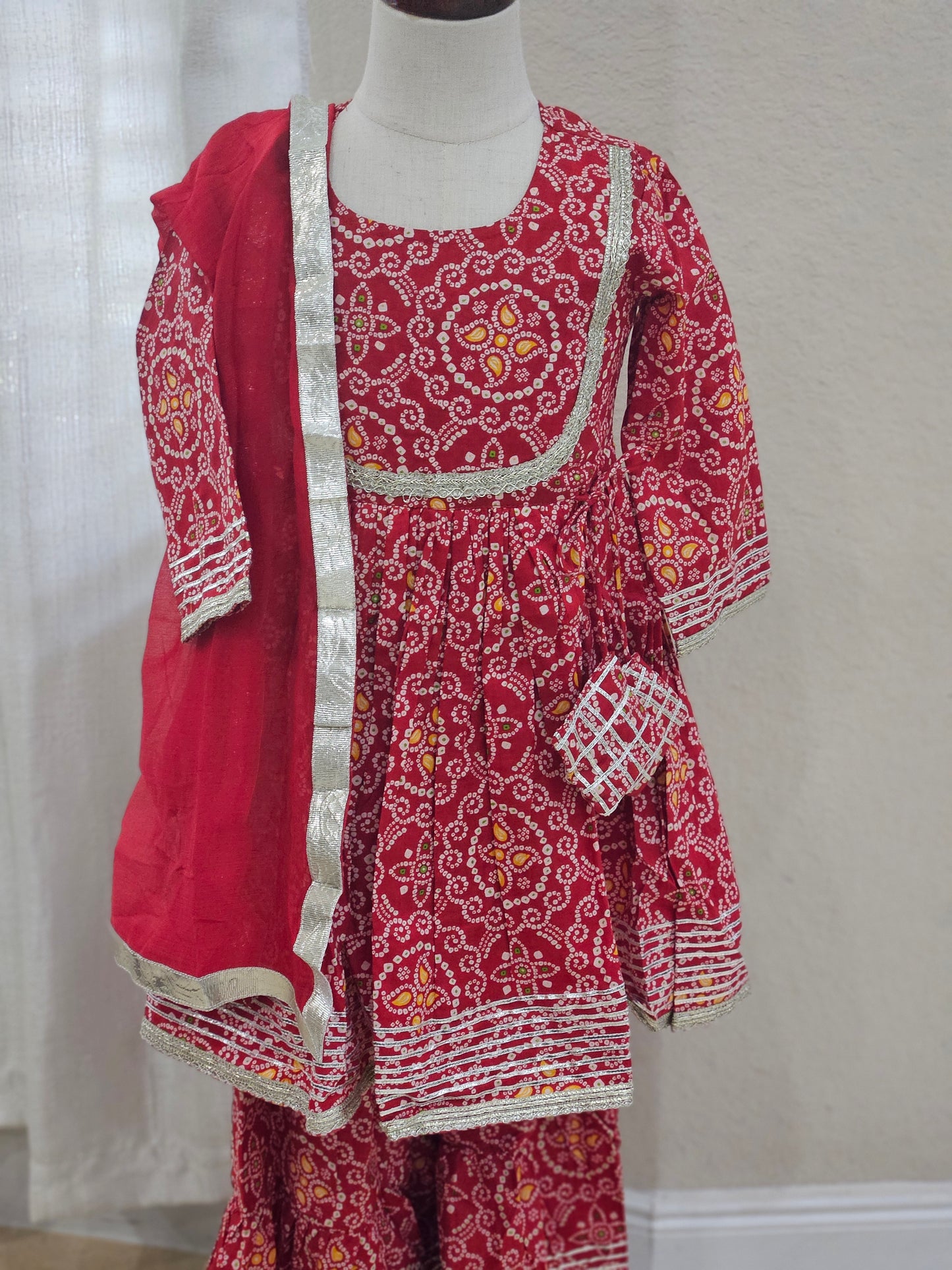 Red Bandhani Cotton Kurta Set for Women with Dupatta | Pure Cotton Ethnic Wear | Sizes S–XXL