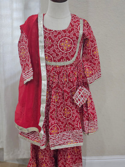 Red Bandhani Cotton Kurta Set for Women with Dupatta | Pure Cotton Ethnic Wear | Sizes S–XXL