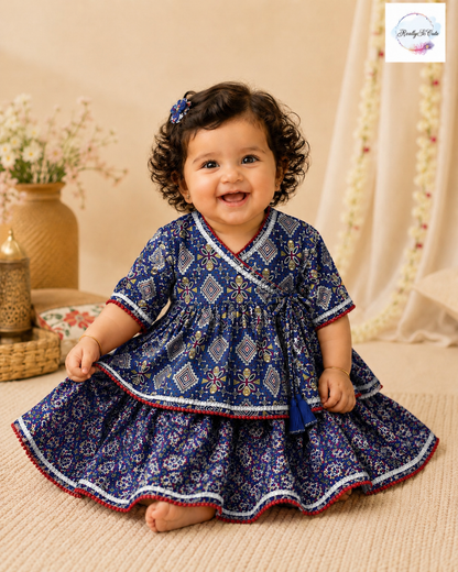 Blue Cotton Baby Lehenga Set with Angarakha Wrap Top (0–2Y)