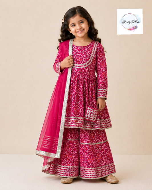Bandhani Cotton Sharara Set for Girls (3M–16Y) | Soft Ethnic Kidswear
