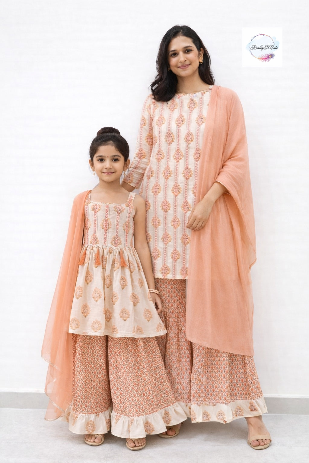 Peach Cotton Ethnic Girl Set | Soft Festive Indian Outfit for Kids (Girl set only)block print set