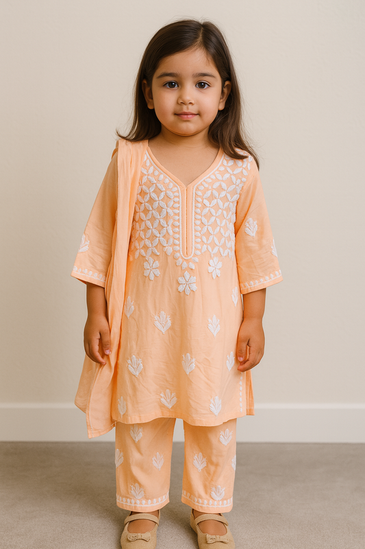 Little Girls Chikankari Kurtis sharara Set, Girls Festival Dress Set, modal Chikankari Dress Girls
