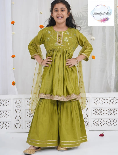 Chanderi girl 3 piece sharara Kurti set