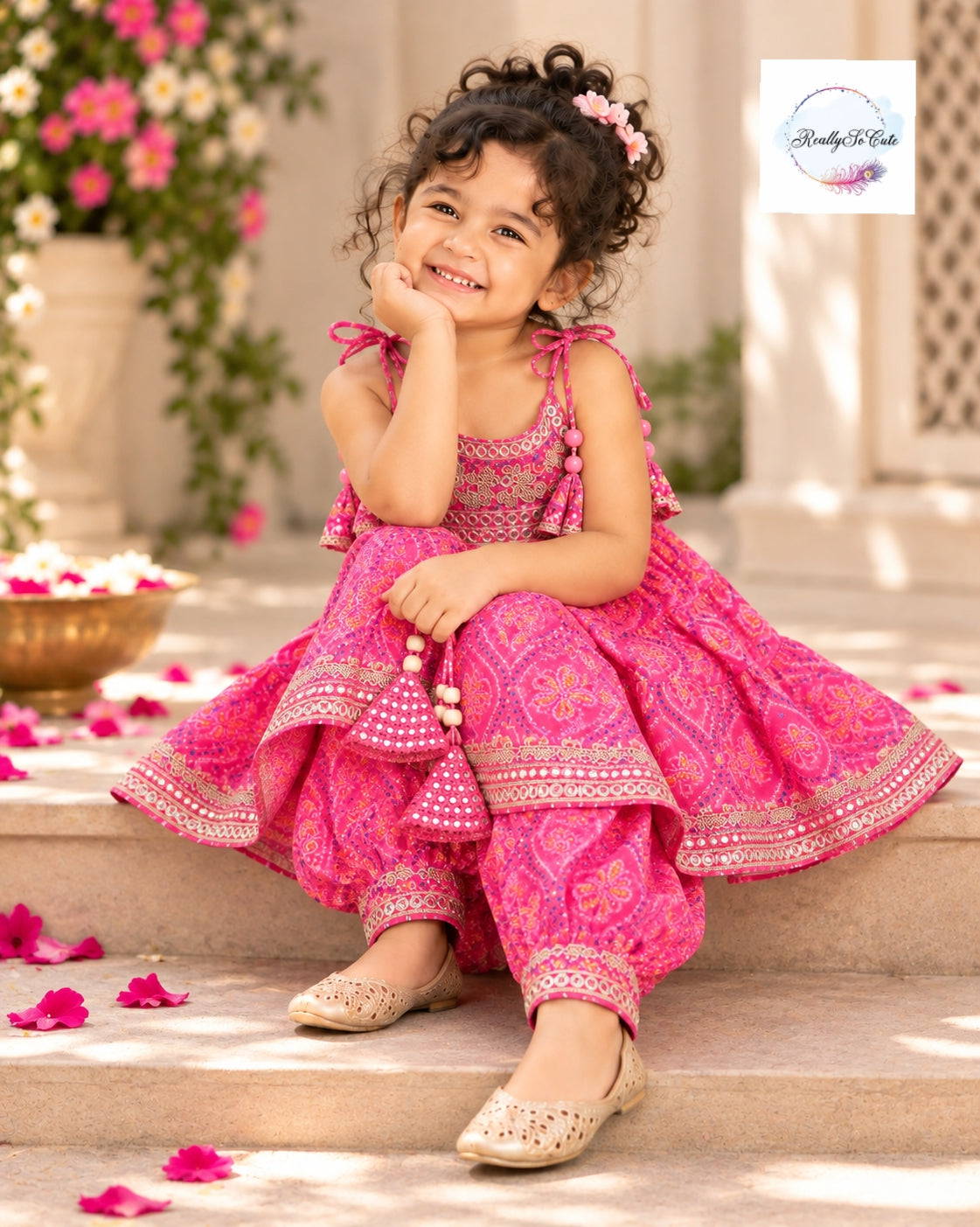 Pink Bandhani Muslin Cotton Afghan Salwar Set, sibling combo