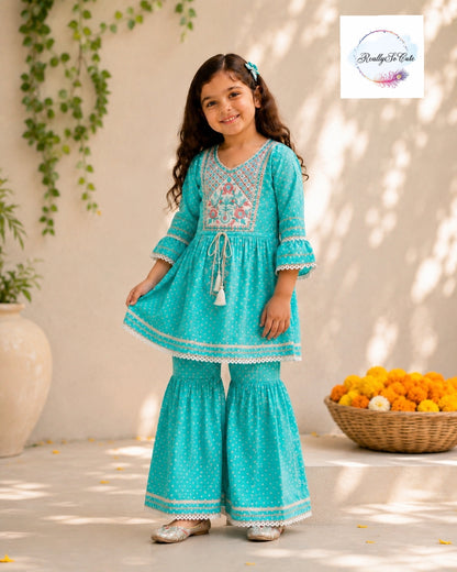 Aqua Blue Pure Cotton Girls Sharara Set |