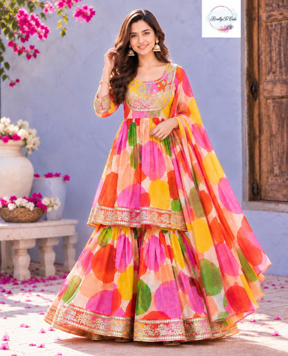 Multicolor Printed Pure Cotton Sharara Set for Women with Dupatta | Sizes M–XXL (38–44)
