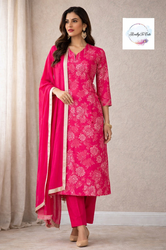 Pink Floral Muslin Kurta Set for Women with Pockets | Mom & Me Matching Available | S–XXL