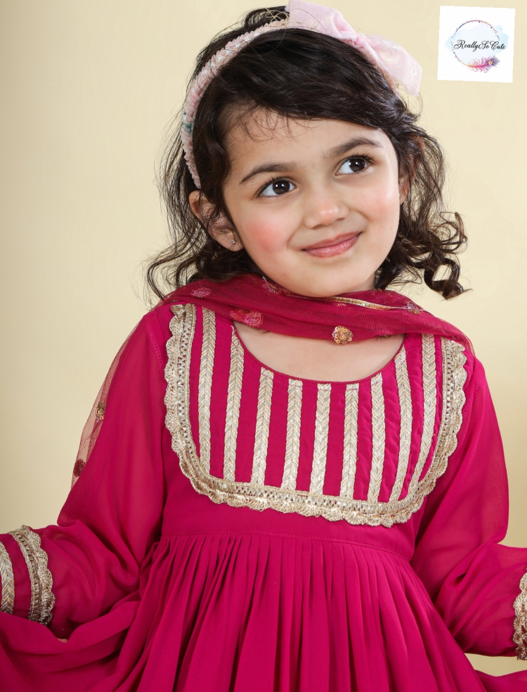 Hot pink Girls 3 piece sharara Kurti set, Soft Georgette kurti sharara set