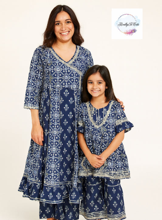 Blue anarkali kurti pant set, patola women set