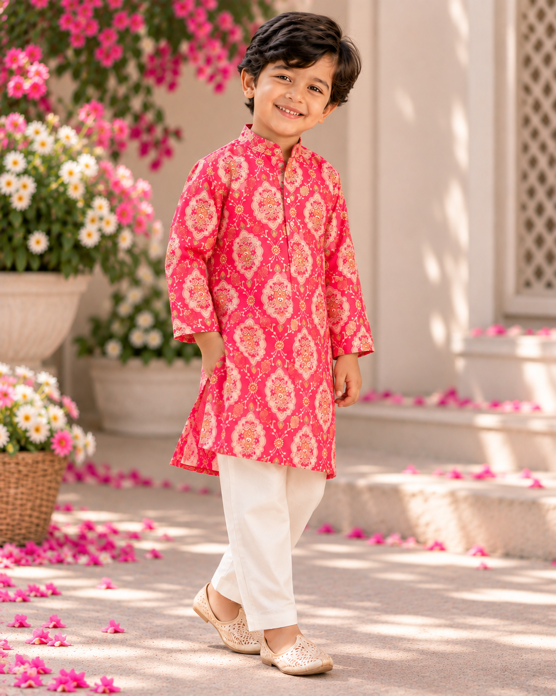 Boys Pure Cotton Printed Kurta Pajama | Sibling Matching Outfit