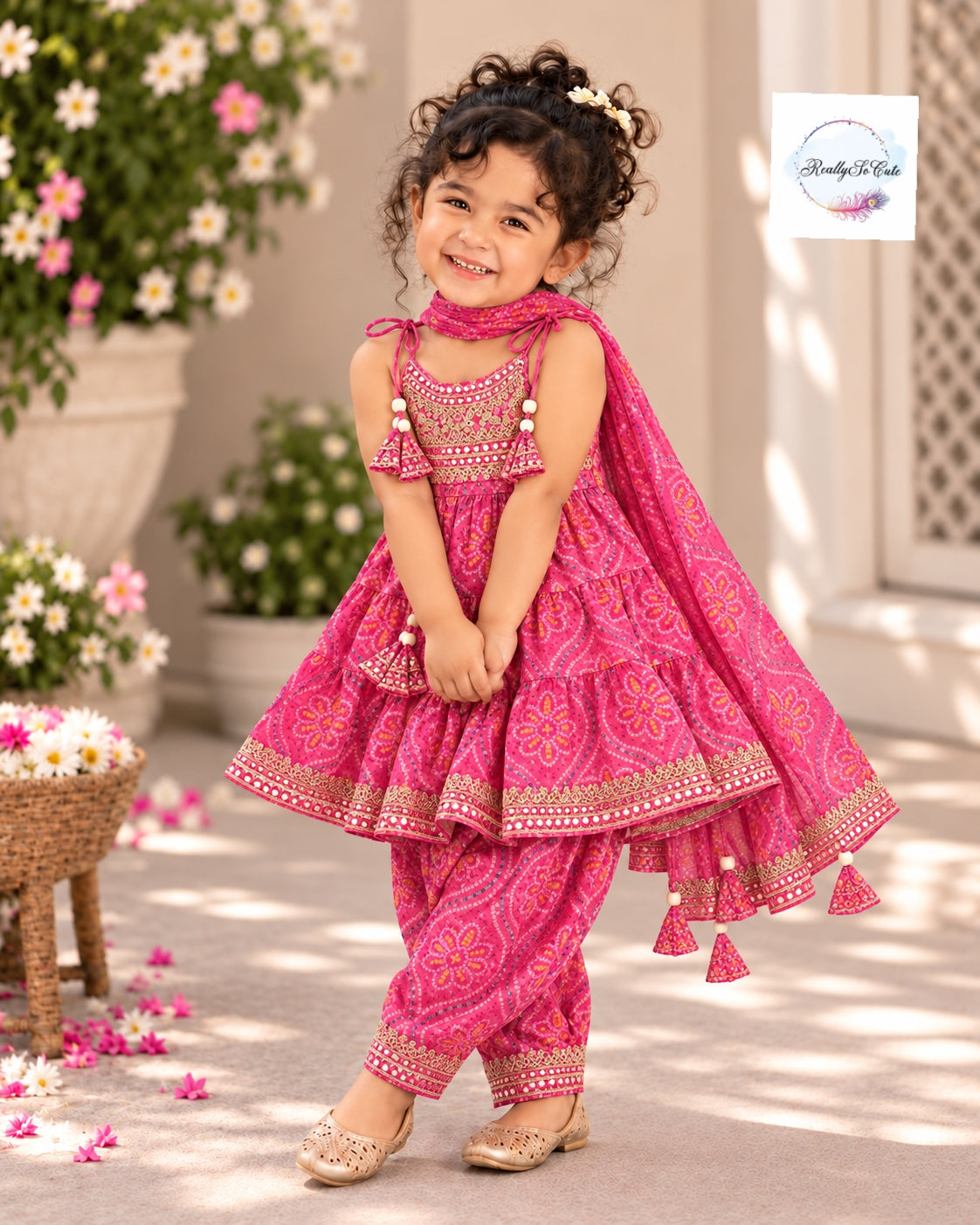 Pink Bandhani Muslin Cotton Afghan Salwar Set, sibling combo