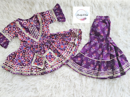 Purple patola girl kurti sharara set, cotton kurta sharara