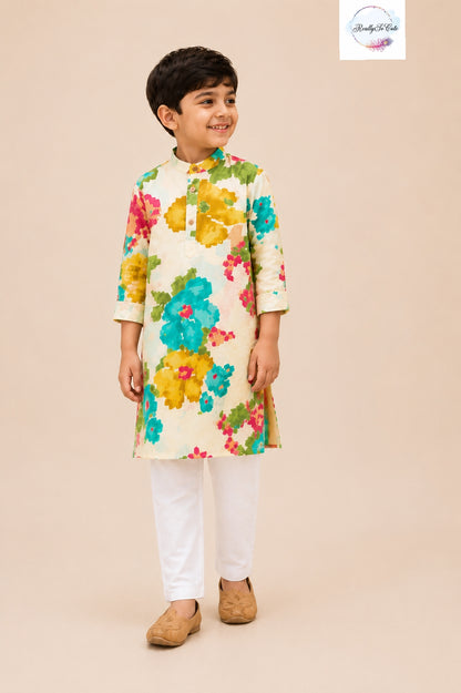 Pure Cotton Floral Kurta Pajama for Boys | Sibling Matching Outfit | Newborn –15Y