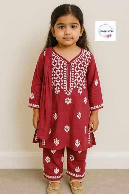 Little Girls Chikankari Kurtis sharara Set, Girls Festival Dress Set, modal Chikankari Dress Girls
