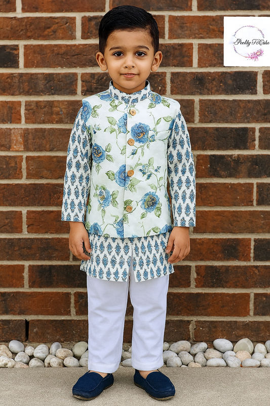 Boys  cotton kurta pajama with jacket