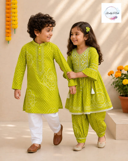 Lime Green Pure Cotton Girls Dhoti Set | ReallySoCute