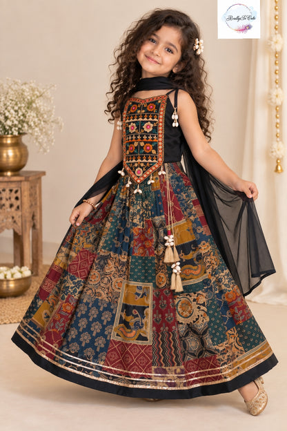 Girls Multicolor Pure Cotton Festive Lehenga Set