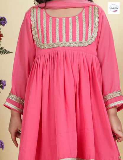 Coral Girls 3 piece sharara Kurti set, Soft Georgette kurti sharara set