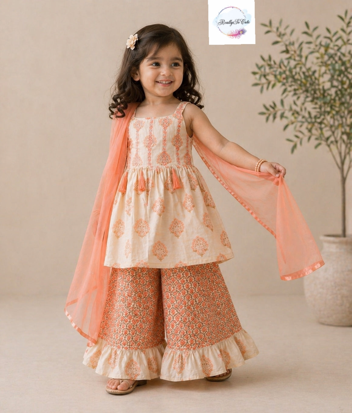 childrens indian dresses Peach Cotton Ethnic Girl set poofy dresses Größe:Size 22W Muslim Kids Wear Verdusa Women's Plus Size