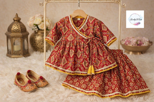 Red Cotton Baby Lehenga Set with Angarakha Wrap Top (0–2Y)