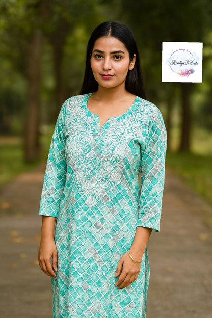 Blue long chikankari kurti