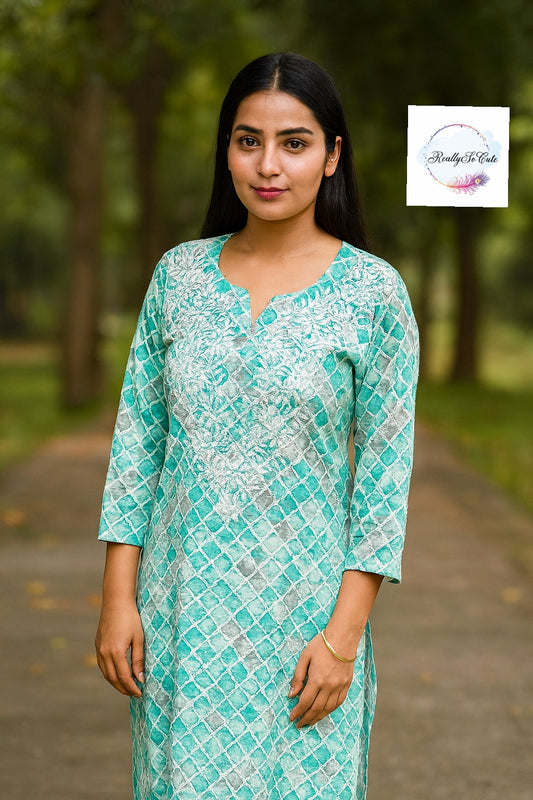 Blue long chikankari kurti