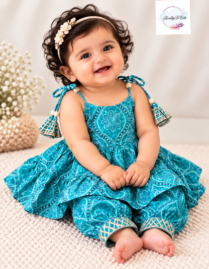 Baby Girls Multicolor blue Bandhani Ethnic Wear Sets | 0–6 Months