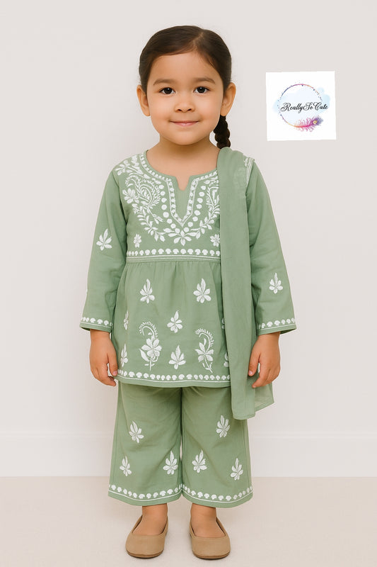 Little Girls Chikankari Kurtis sharara Set, Girls Festival Dress Set, modal Chikankari Dress Girls