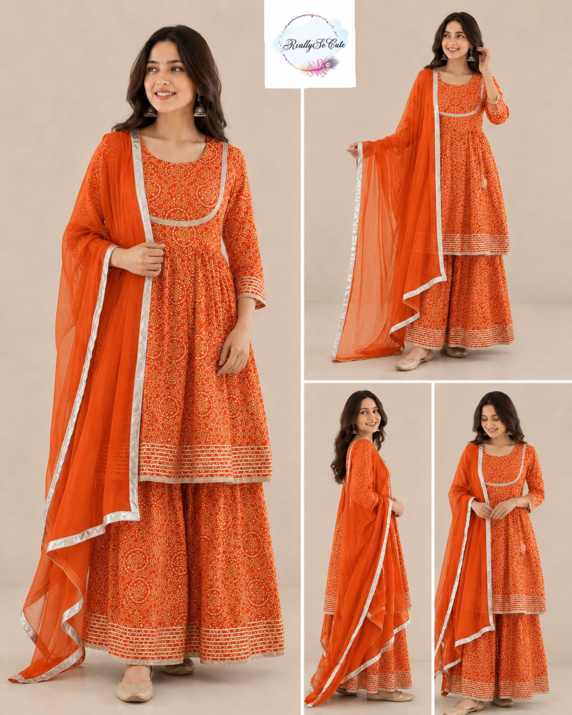 Orange Bandhani Cotton Kurta Set for Women with Dupatta | Pure Cotton Ethnic Wear | Sizes S–XXL