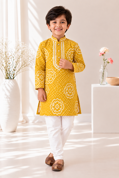 Bandhani Pure Cotton Kurta Pajama Set for Boys | Ages 6M-15 Y