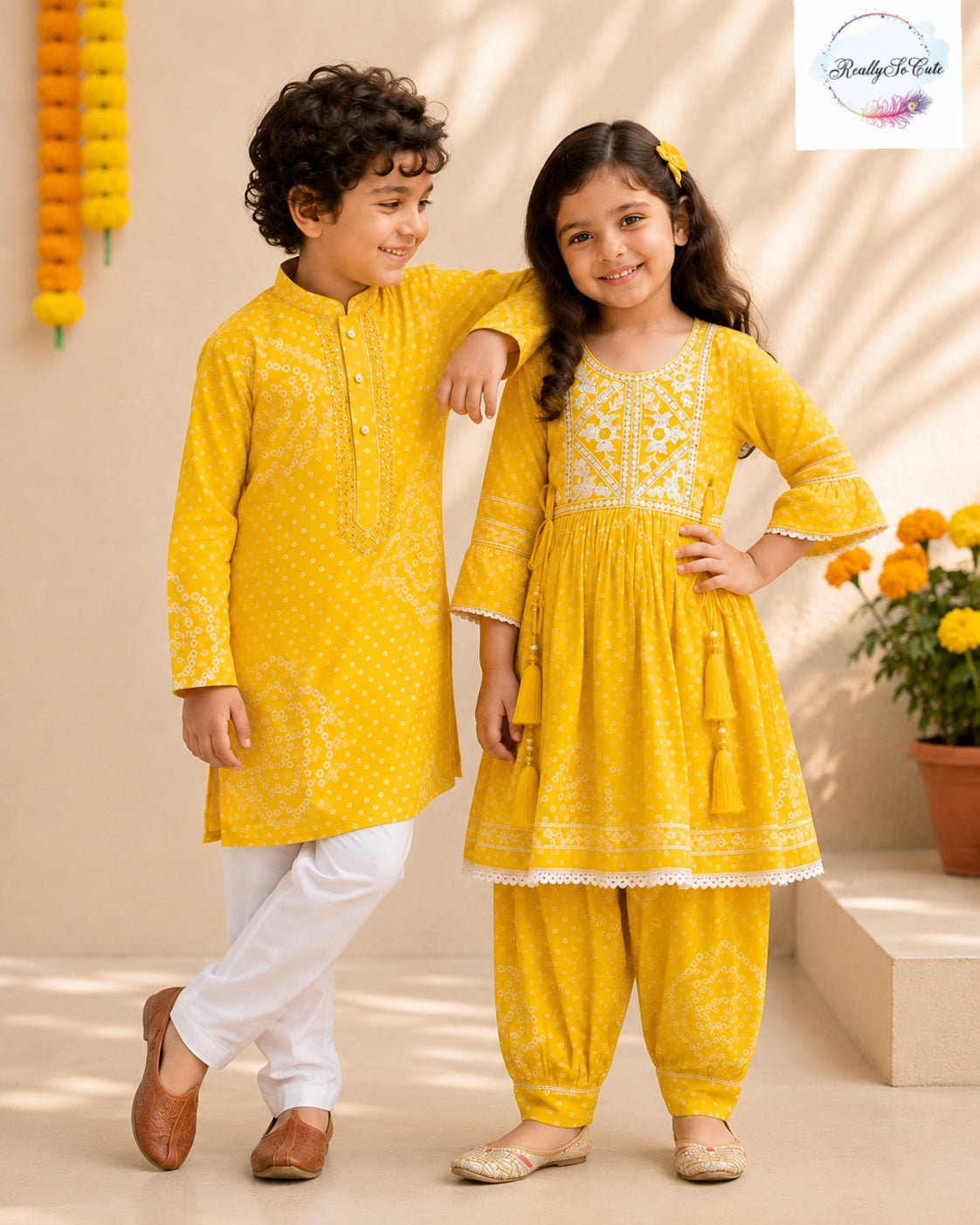 Sunshine Bandhani Pure Cotton Girls Kurta & Salwar Set