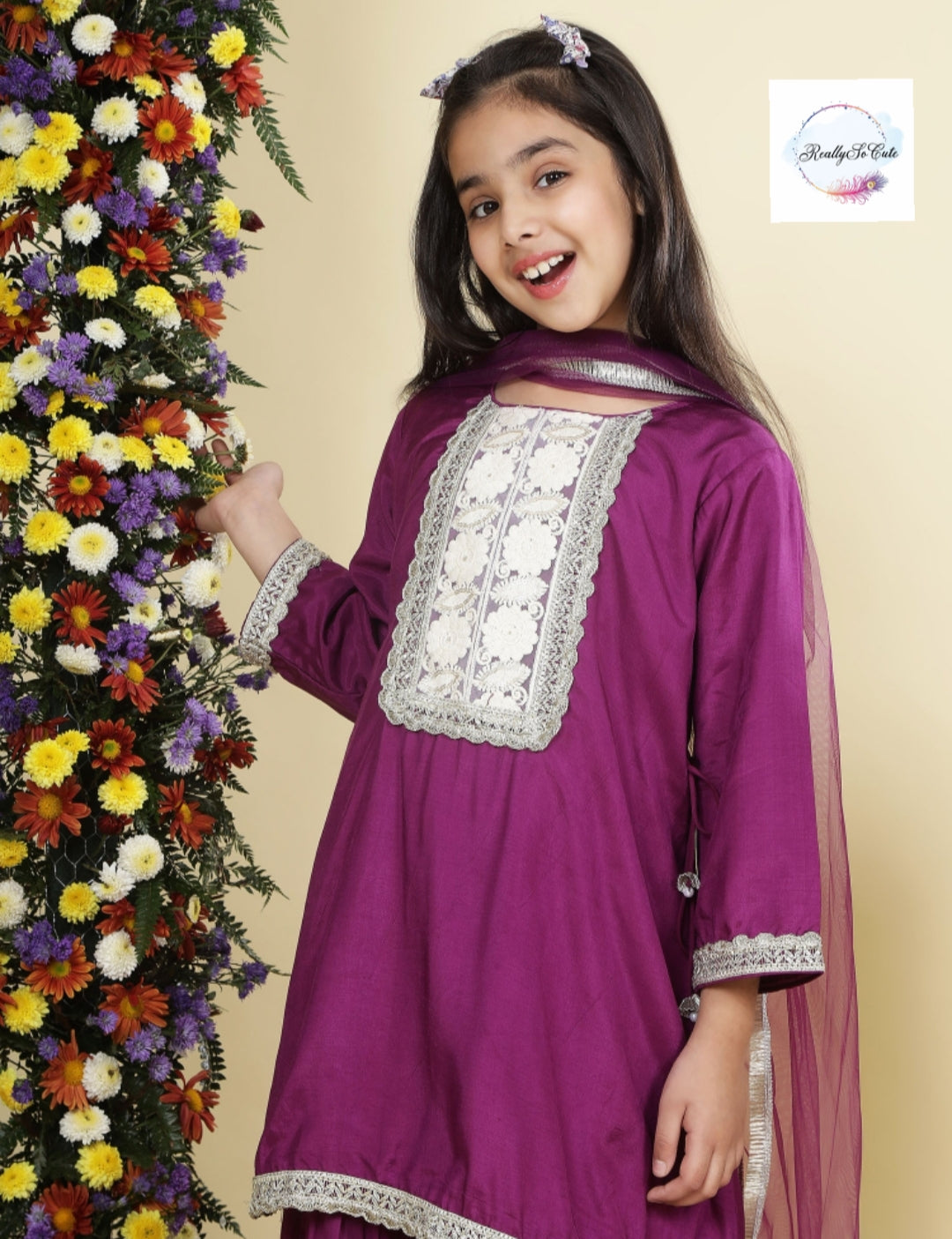 Purple silk kurti sharara dupatta set, Muslin silk kurta sharara