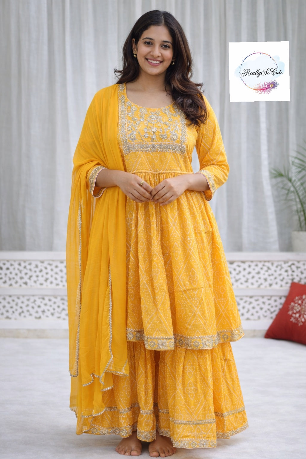 Yellow Bandhani sharara set