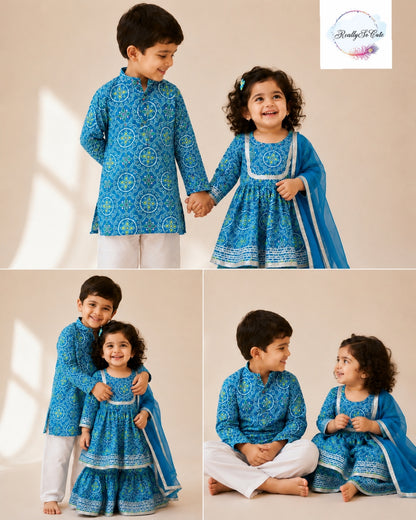 Blue Bandhani Cotton Sharara Set for Girls (3M–16Y) | Soft Ethnic Kidswear, Kids Bandhani Outfit USA