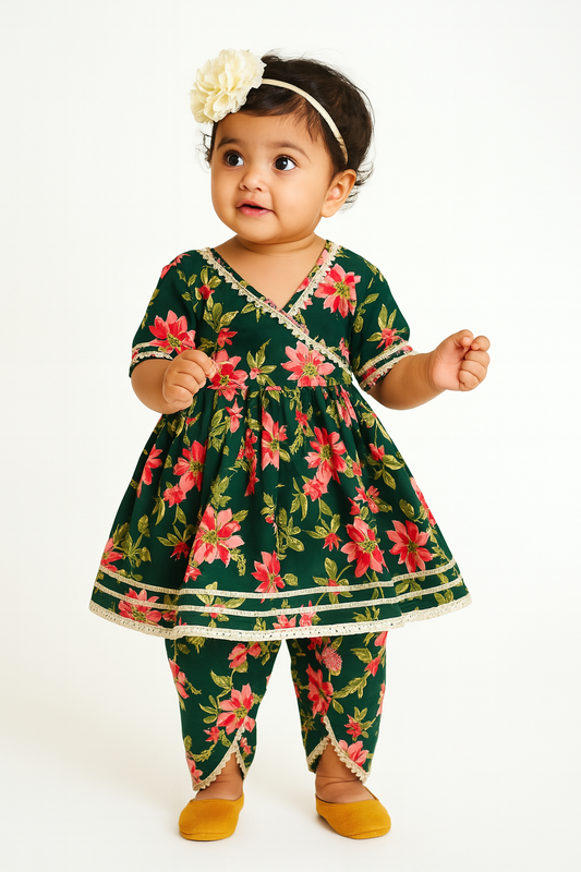 Girl Salwar Suit/  soft cotton kurta salwar set, green kurta salwar