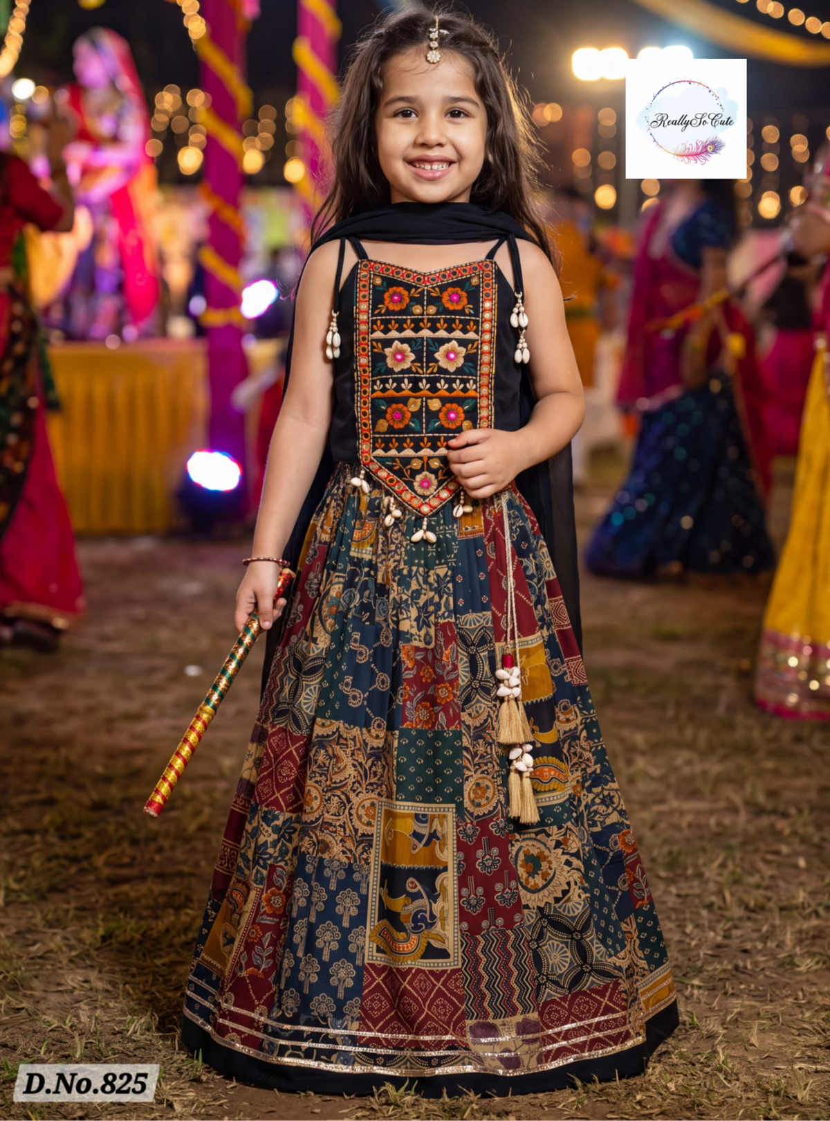 Girls Multicolor Pure Cotton Festive Lehenga Set