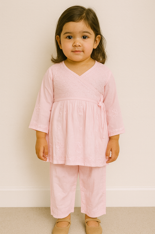 Muslin Little Girls Chikankari Kurtis sharara Set, Girls Festival Dress Set, modal Chikankari Dress Girls