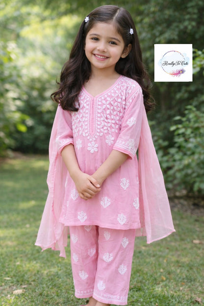 Little Girls Chikankari Kurtis sharara Set, Girls Festival Dress Set, modal Chikankari Dress Girls