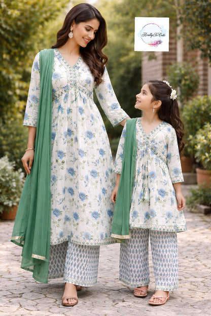 Soft  Floral Cotton Anarkali Set for Women (Mom Only) | Matching Mom & Me Outfit