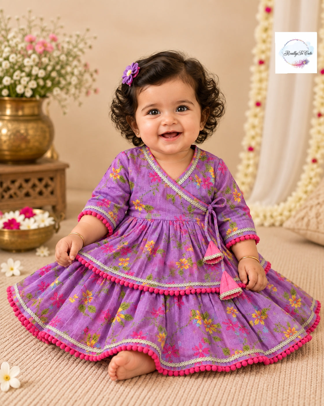 Purple Floral Angarakha Dress for Baby Girls | Pure Cotton | Newborn–2Y
