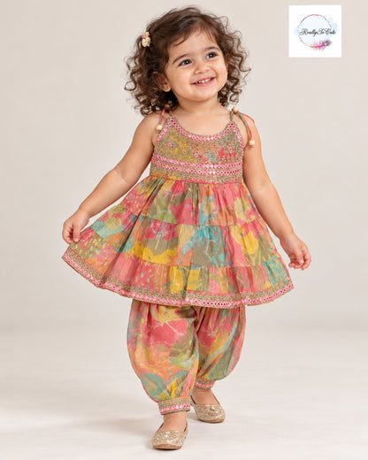 Girls Royal Floral Muslin Cotton Kurti with Afghani Pants Set | Ethnic Wear kids