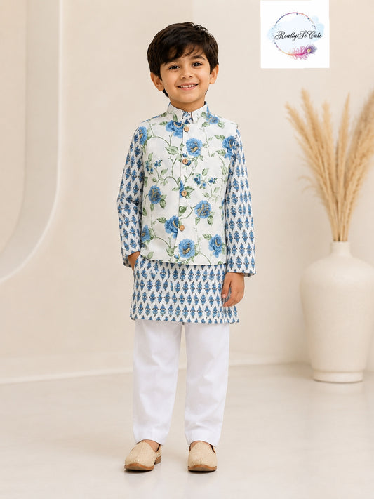 Boys  cotton kurta pajama with jacket