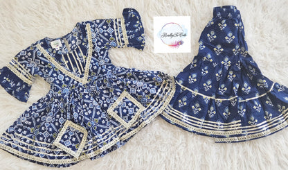 Blue patola girl kurti sharara set, cotton kurta sharara