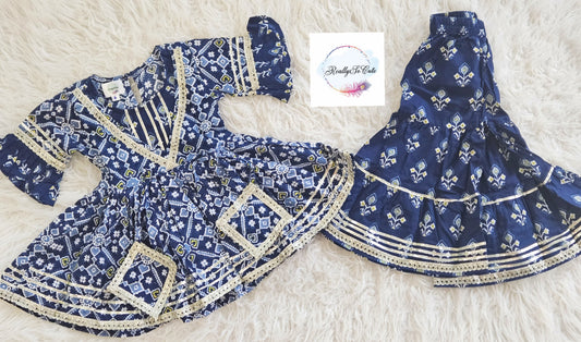 Blue patola girl kurti sharara set, cotton kurta sharara