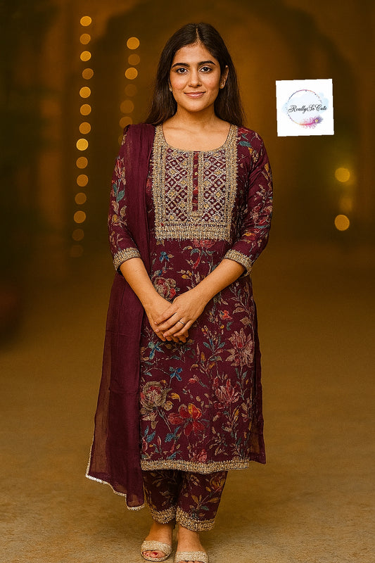 Chanderi silk kurti pant set