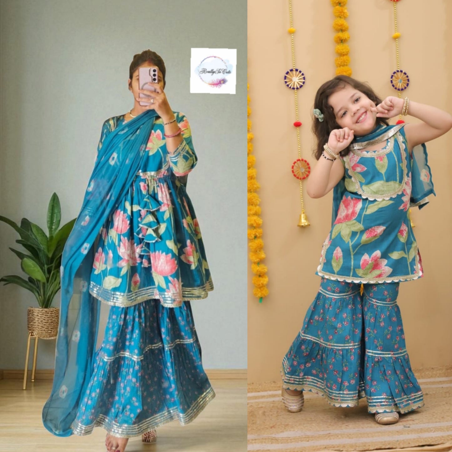 Blue pichwai sharara set, kurti sharara women