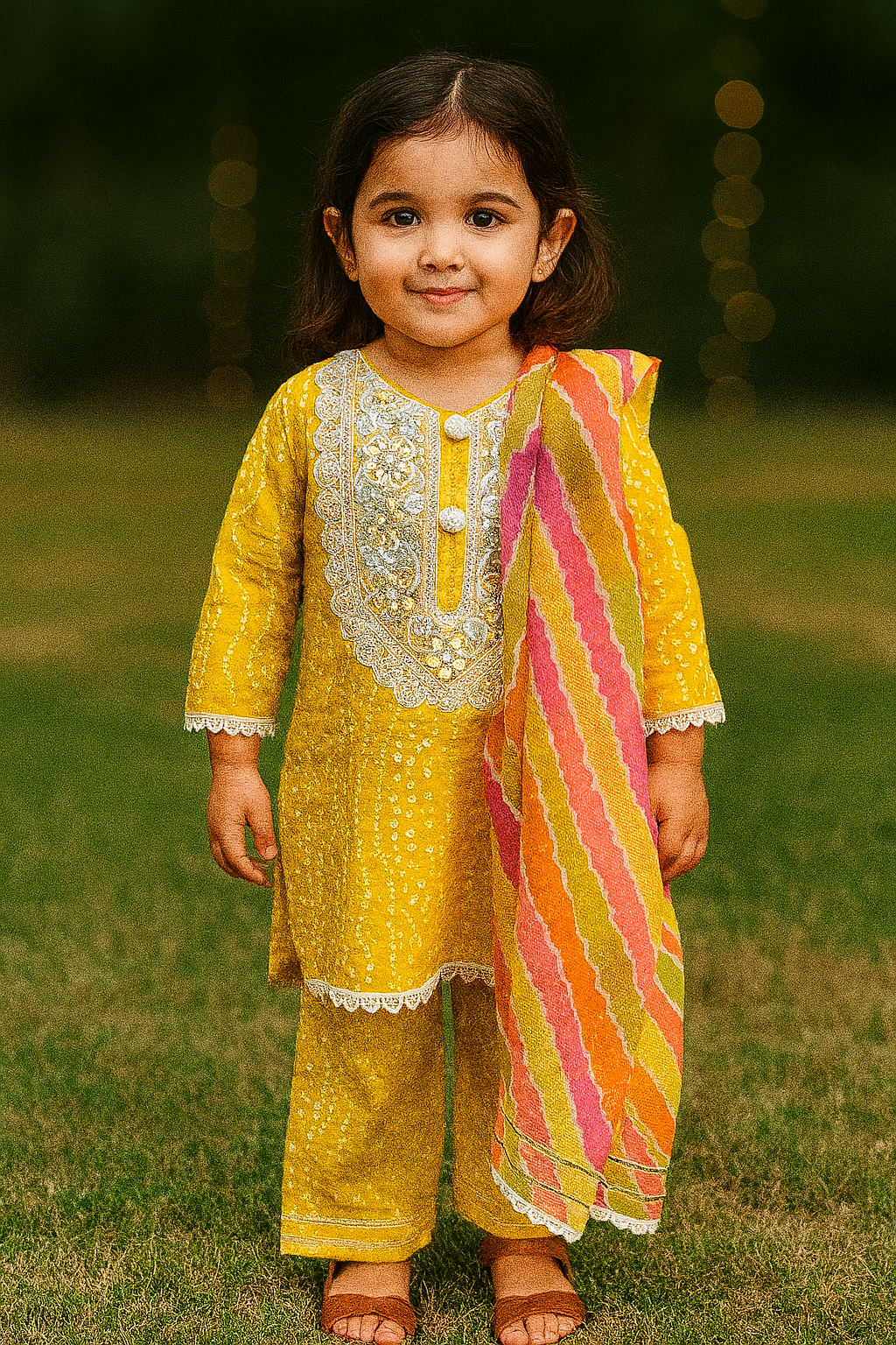 Girls 3 Piece kurti salwar dupatta yellow set